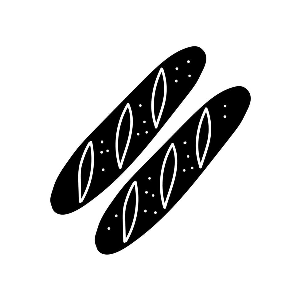 Baguette bread black hand drawn icon vector