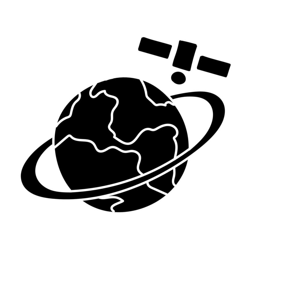 Satellite orbiting earth black hand drawn icon vector