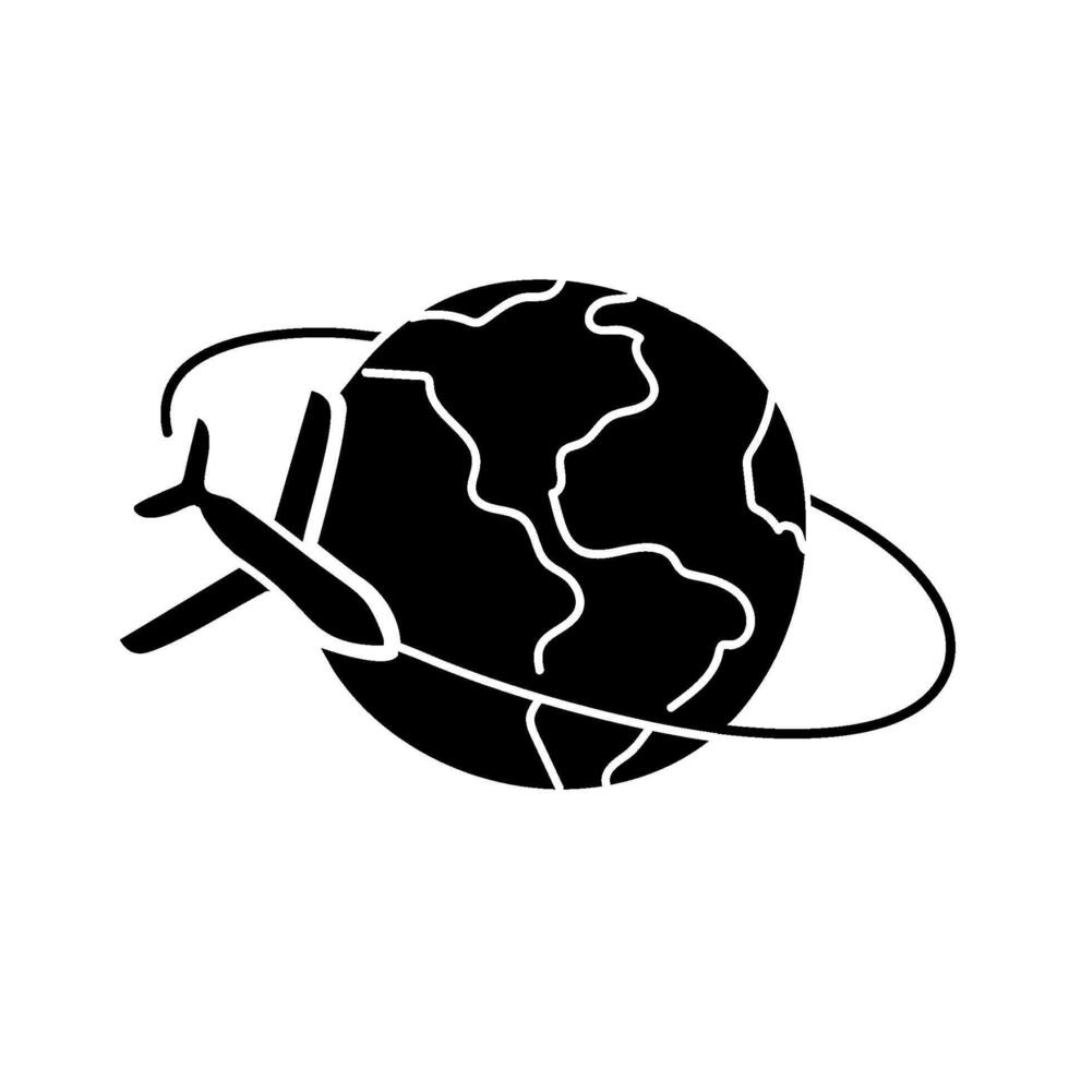 Airplane orbiting earth black hand drawn icon vector