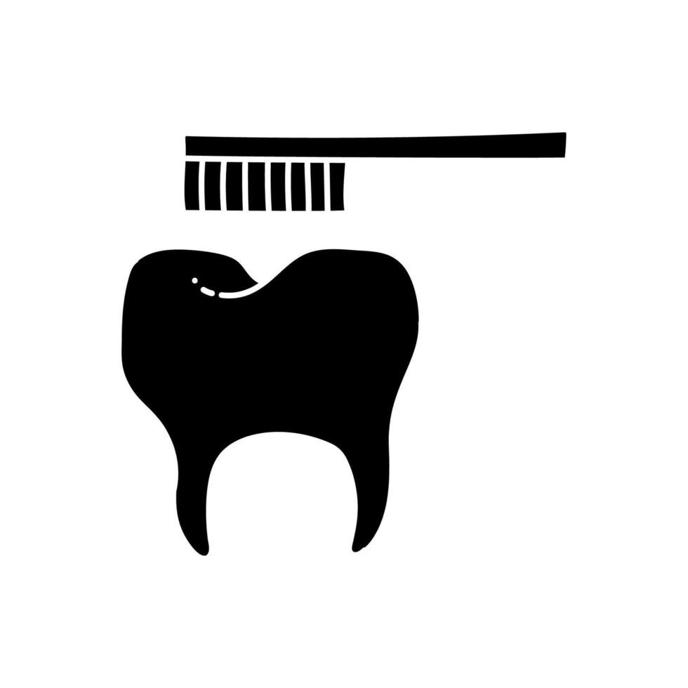 Toothbrush with tooth black hand drawn icon vector