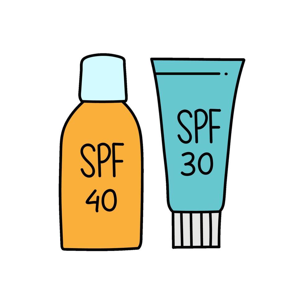 sun protection cream products hand drawn color illustration vector