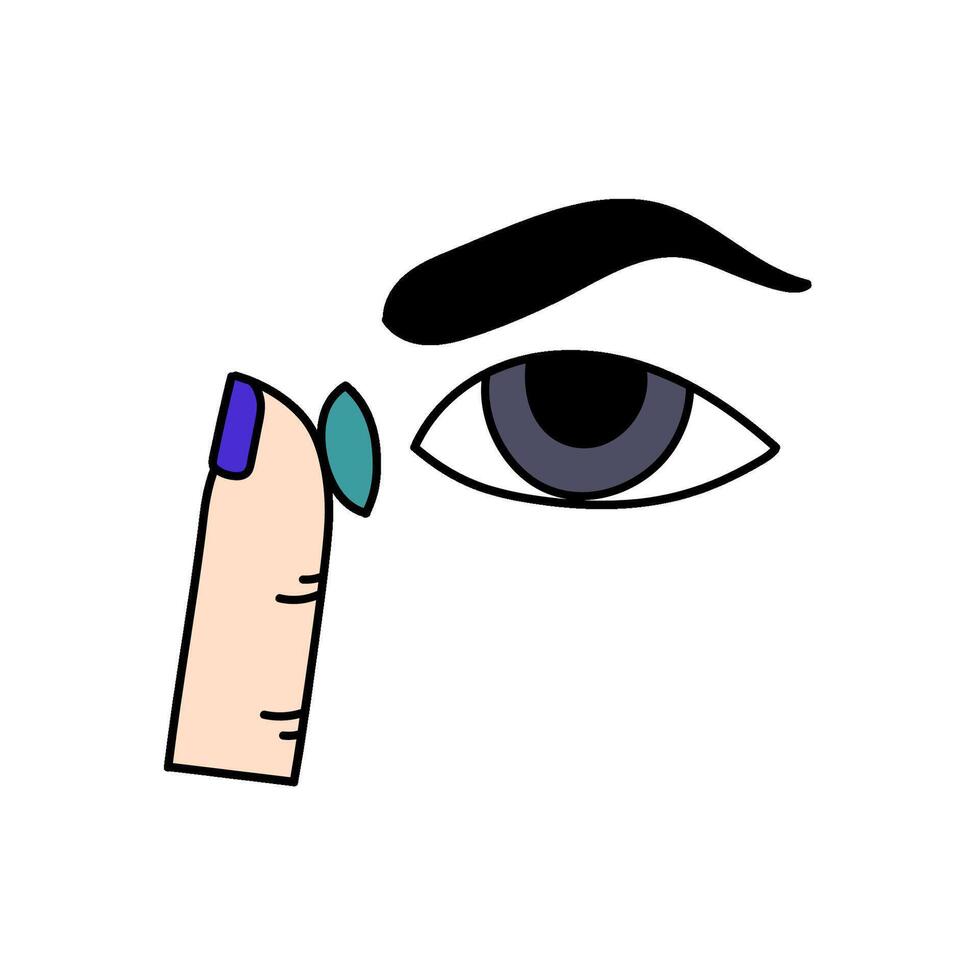 contact lens application hand drawn color illustration vector