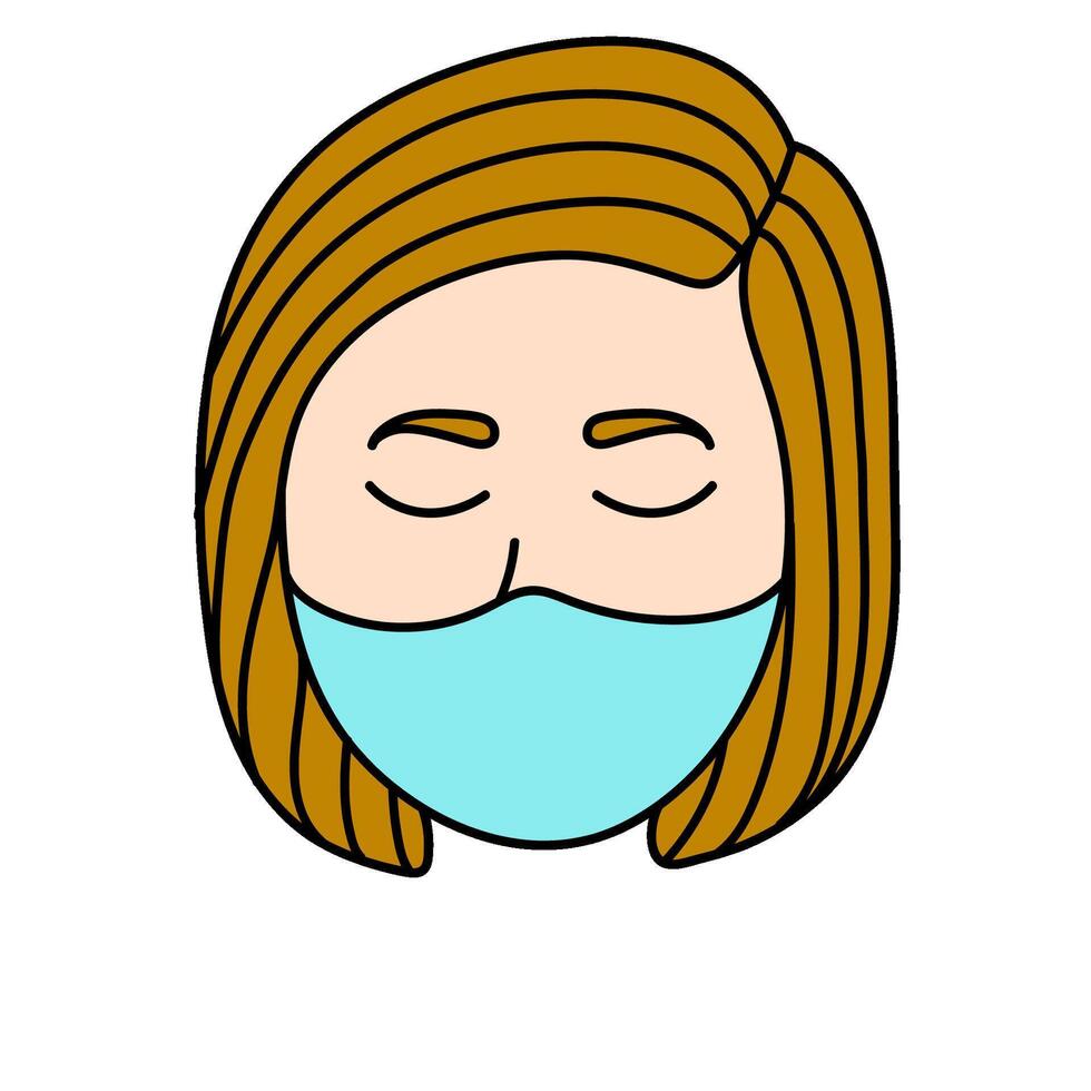 female wearing face mask hand drawn color illustration vector