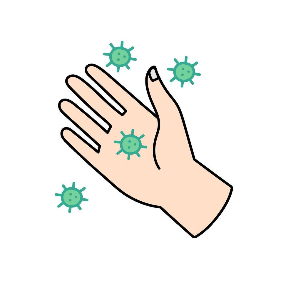 viruses on human hand palm hand drawn color illustration vector