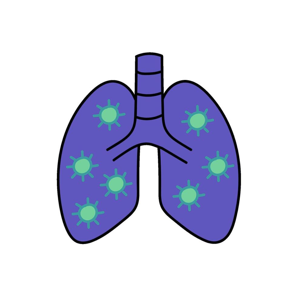 virus infected human lungs hand drawn color illustration vector