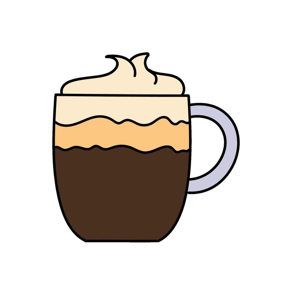 coffee with topping in a cup hand drawn color illustration vector