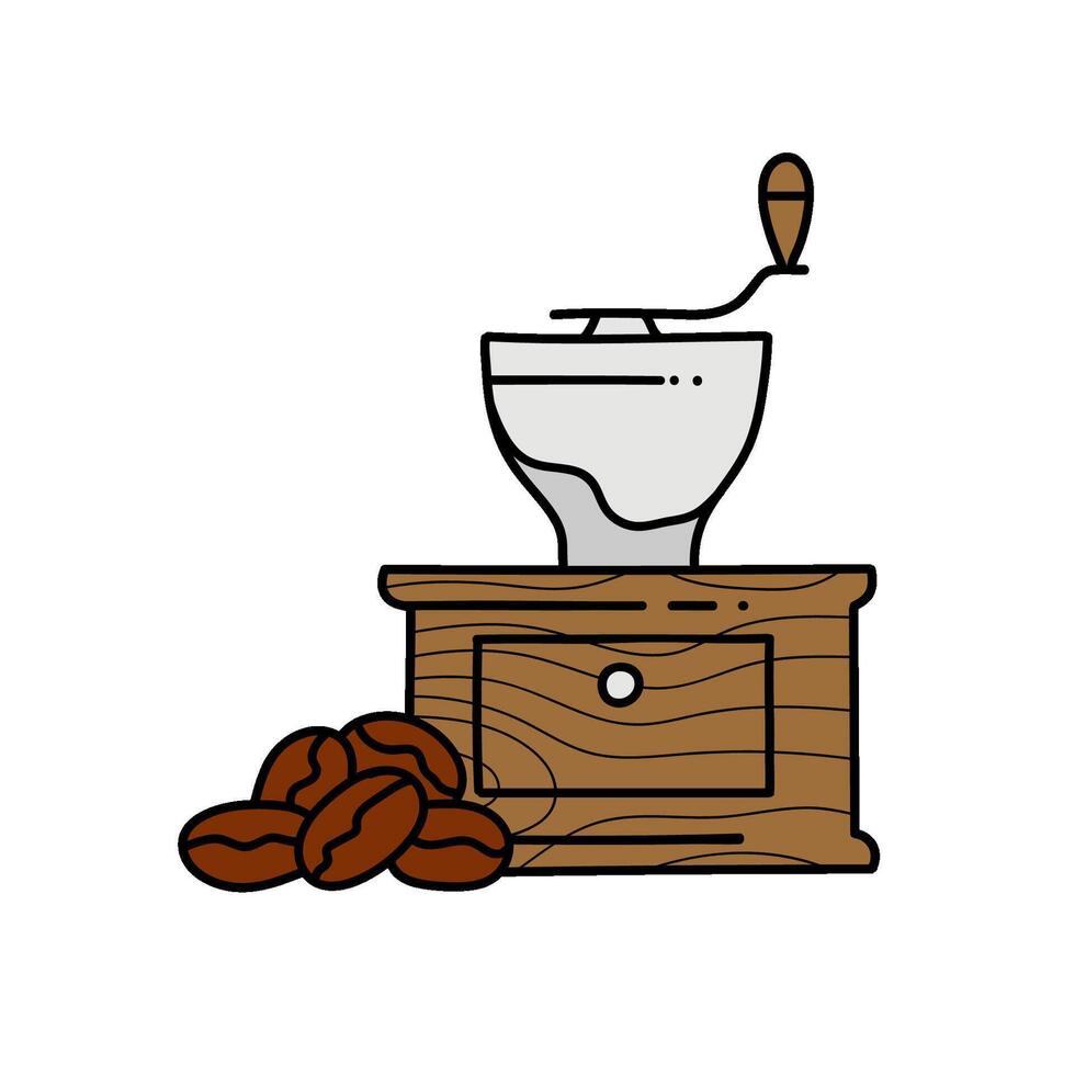 coffee bean and grinder hand drawn color illustration vector