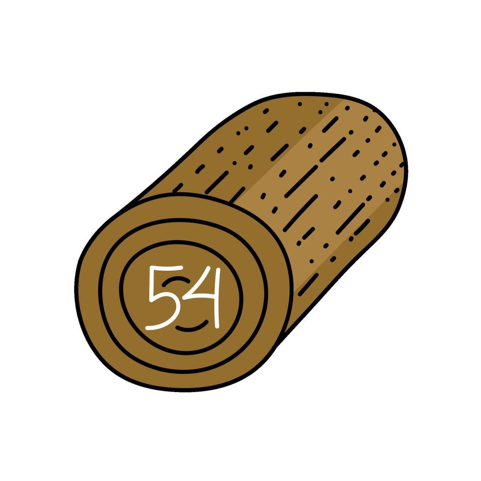 single wood log with marking hand drawn color illustration vector