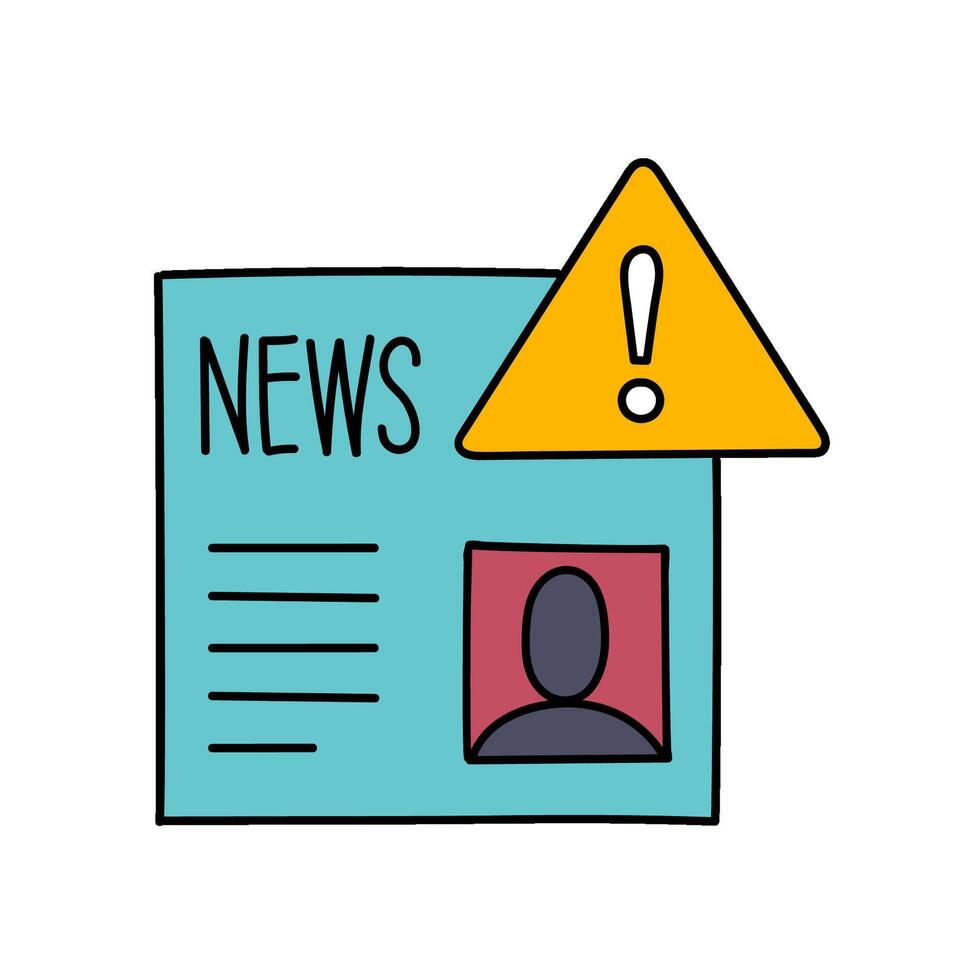 fake news news paper with warning sign hand drawn color illustration vector