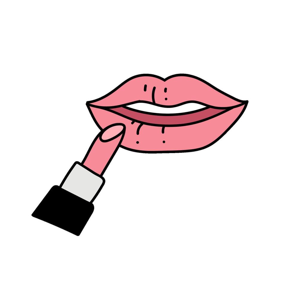 women beauty lipstick and lip hand drawn color illustration vector