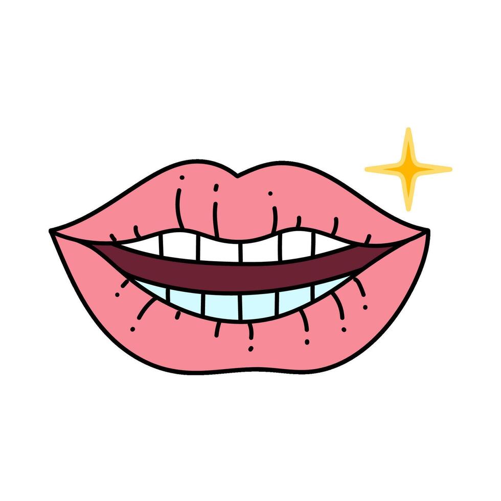 smiling mouth and teeth hand drawn color illustration vector