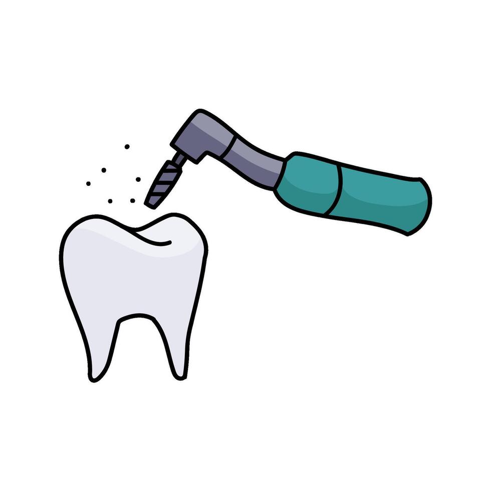 dentist tooth drill hand drawn color illustration vector