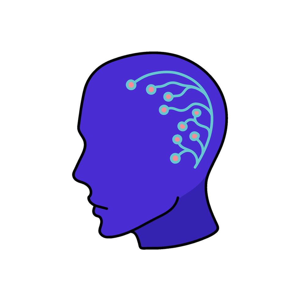 artificial intelligence human head hand drawn color illustration vector