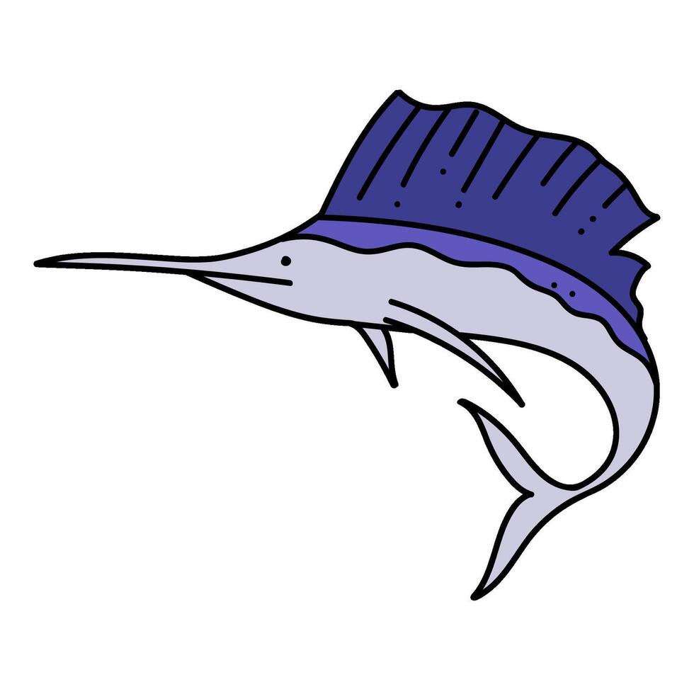 sailfish hand drawn color illustration vector