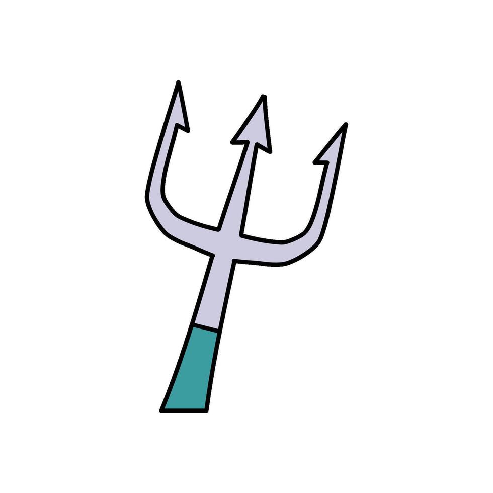 poseidon trident hand drawn color illustration vector