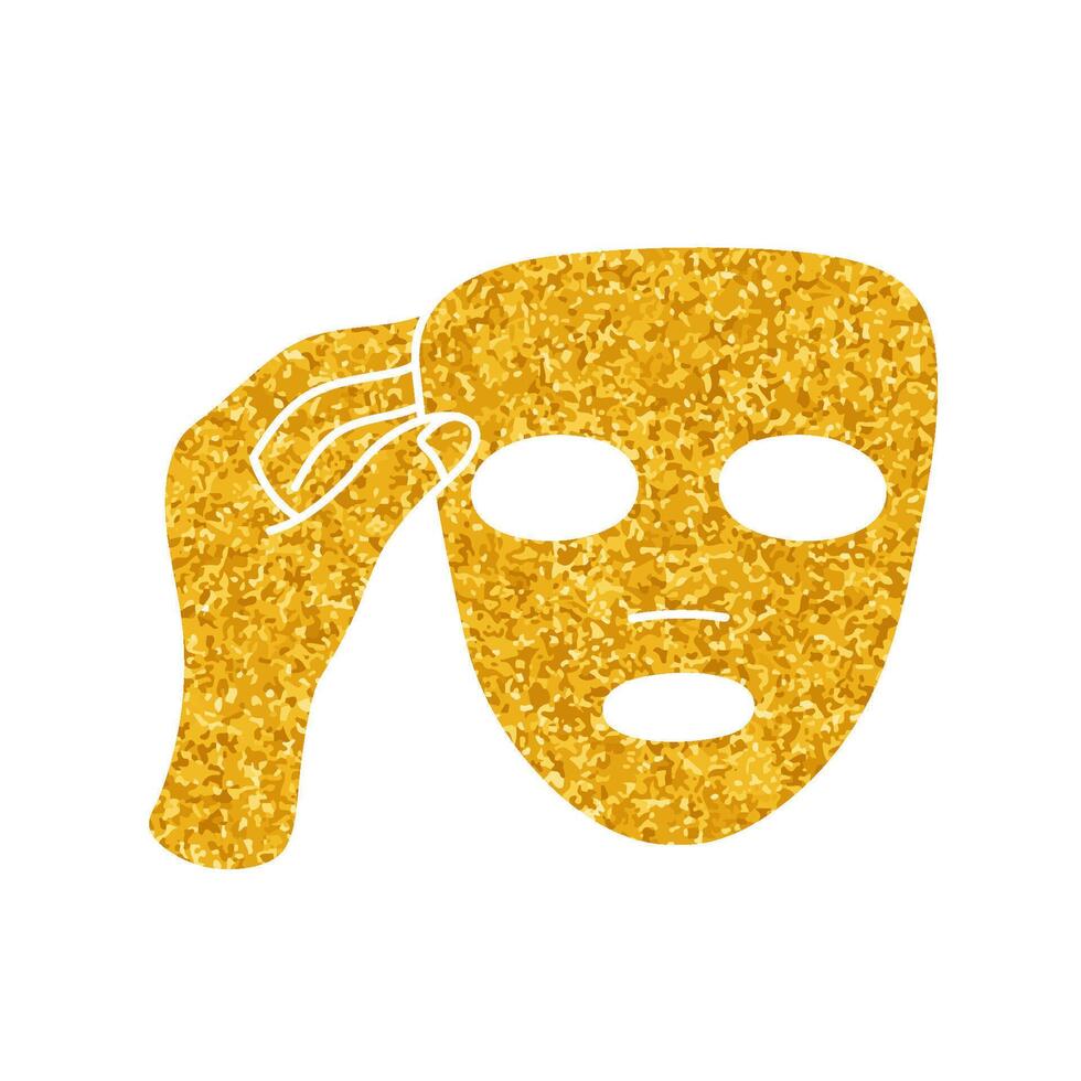 Facial mask sheet drawing in gold color style vector
