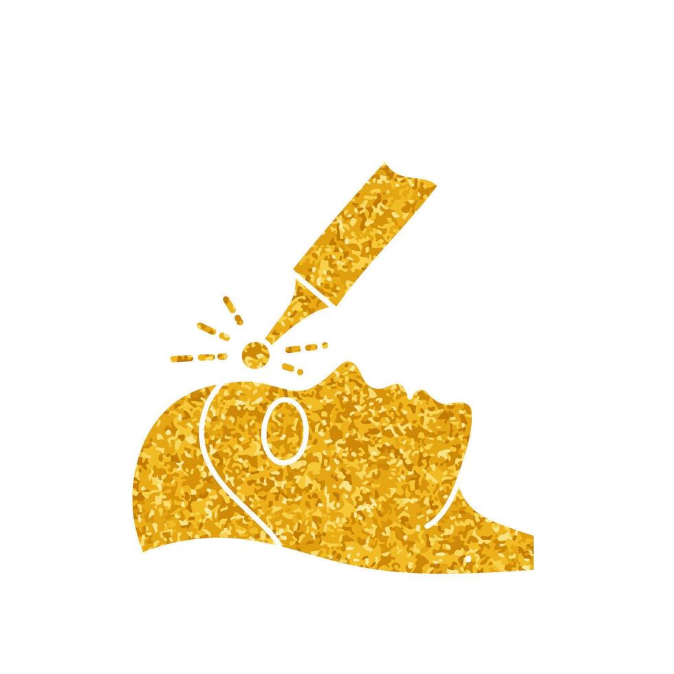 Beauty skin laser treatment drawing in gold color style vector