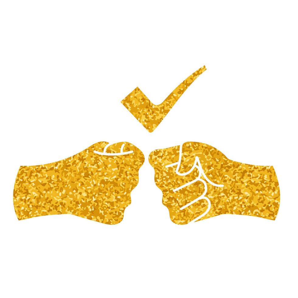 Fist hand shake drawing in gold color style vector