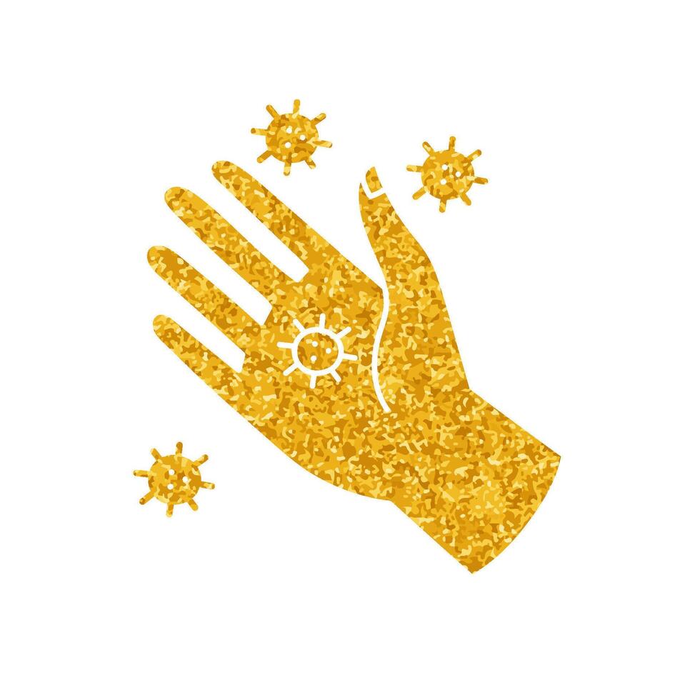 Viruses on human hand palm drawing in gold color style vector