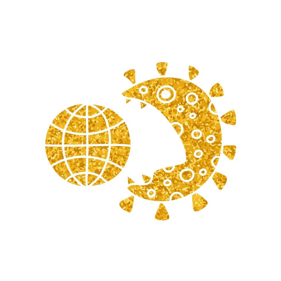World icon and virus concept drawing in gold color style vector
