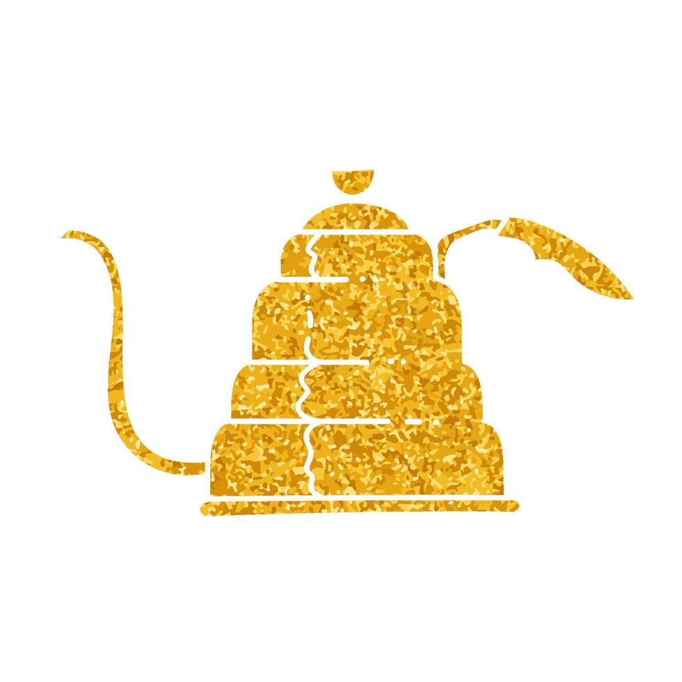 Coffee brewing water kettle drawing in gold color style vector