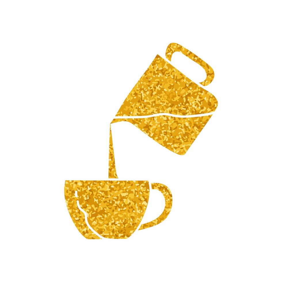 Water pouring from jug to cup drawing in gold color style vector