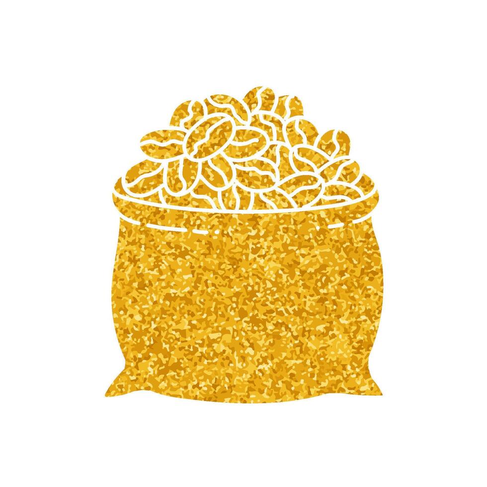 Coffee beans sack drawing in gold color style vector