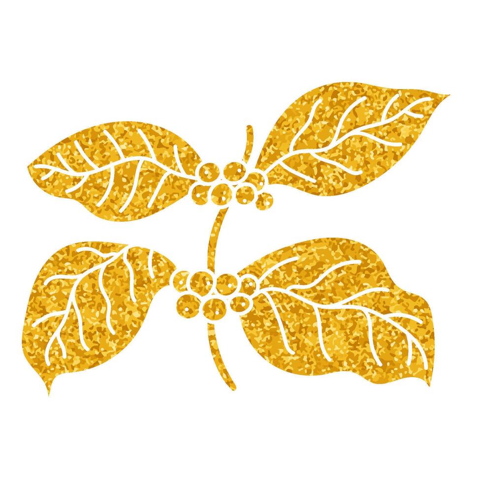 Coffee plant drawing in gold color style vector