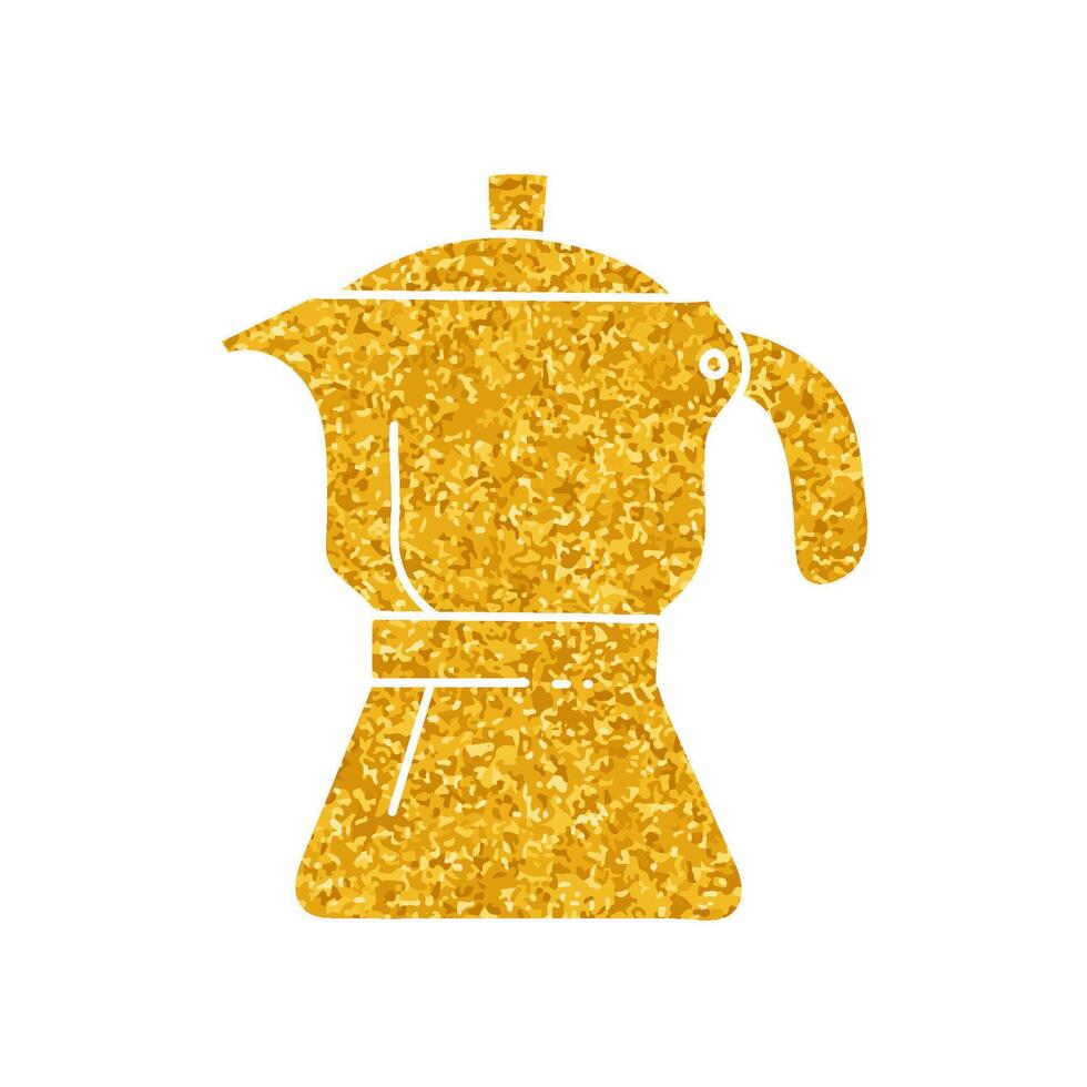Coffee espresso brewing pot drawing in gold color style vector