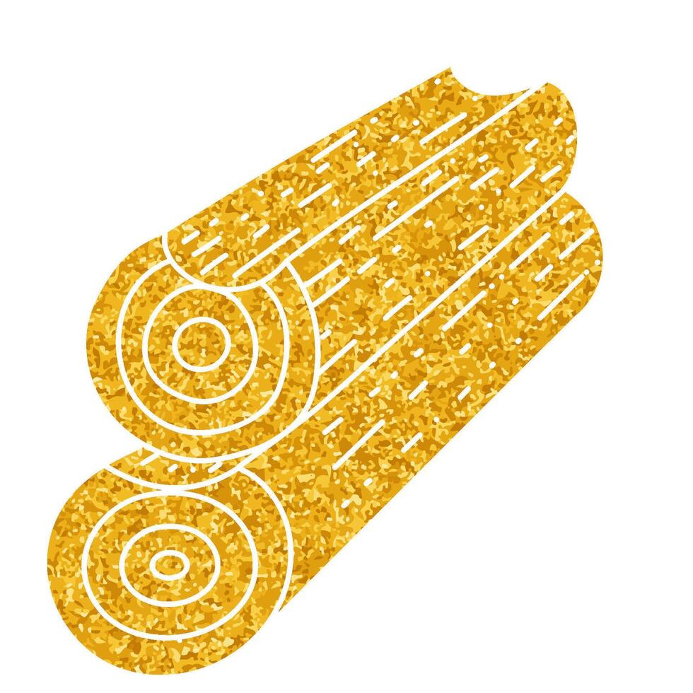 Cabin wood log stack drawing in gold color style vector