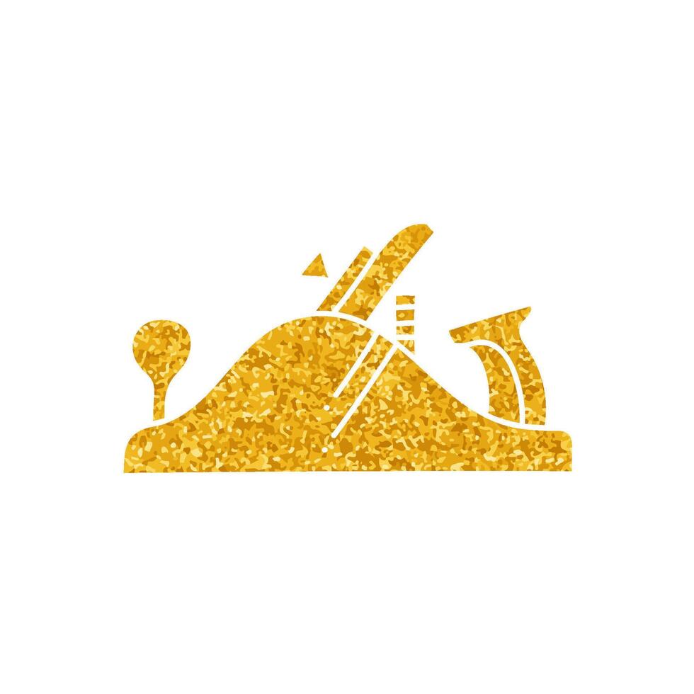 Hand plane drawing in gold color style vector