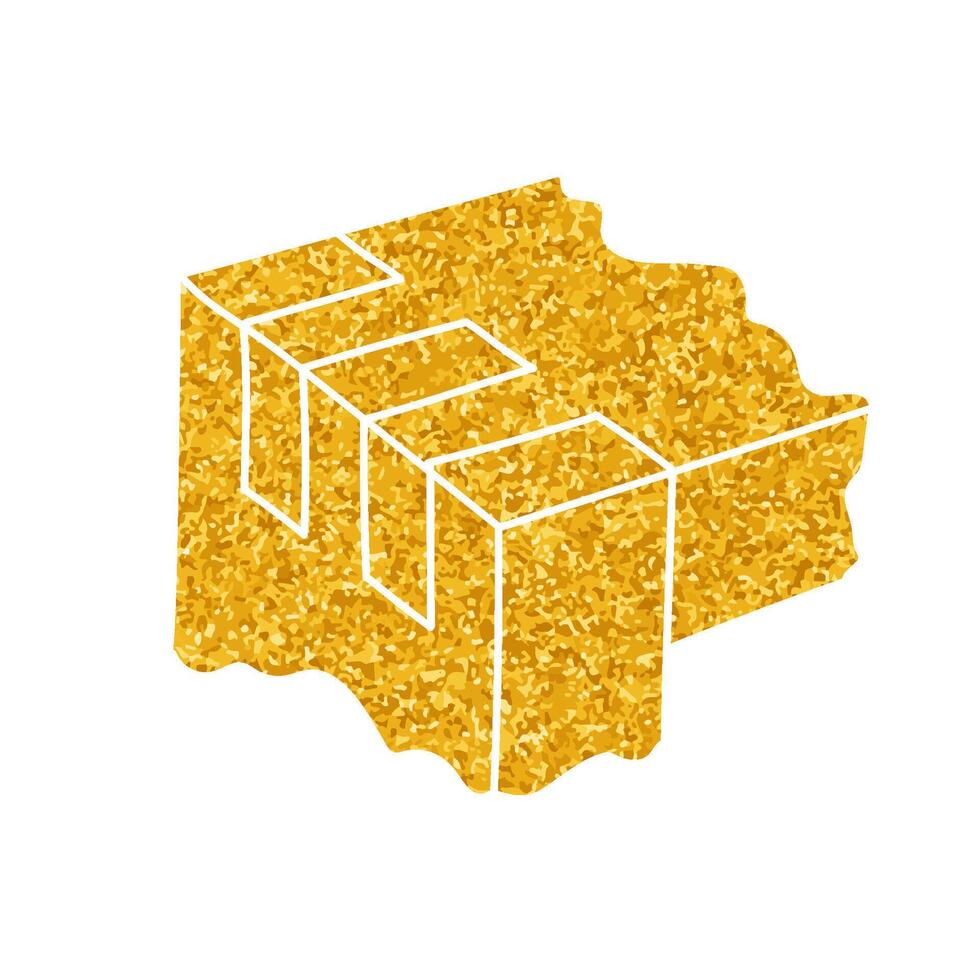 Wood finger joint drawing in gold color style vector