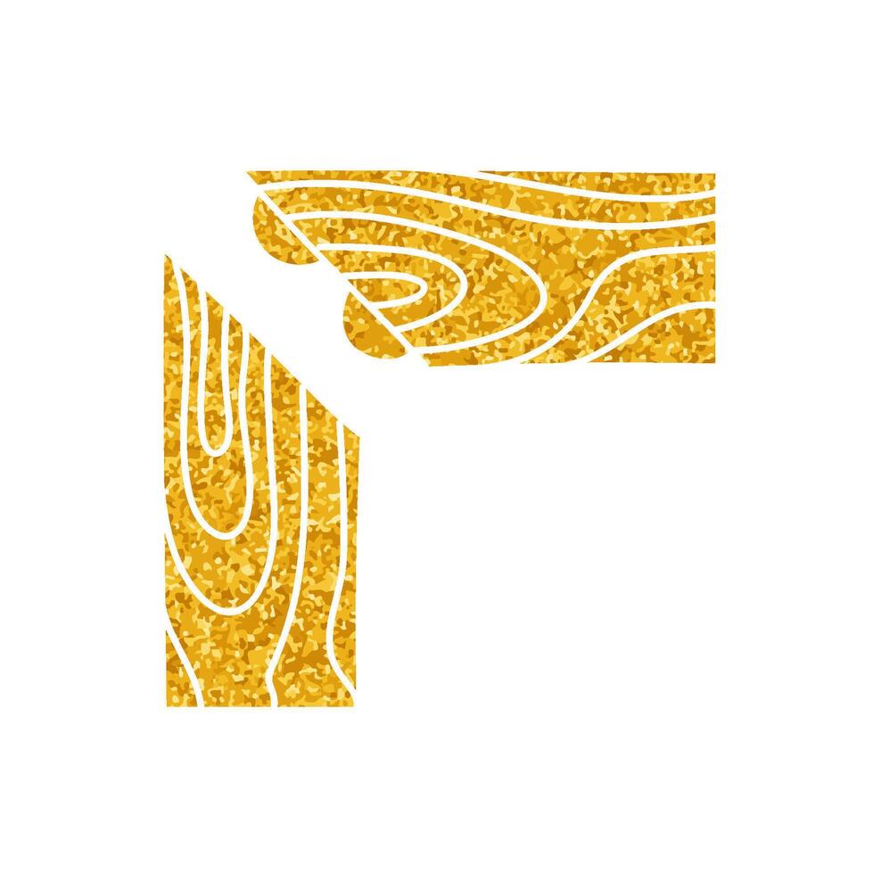 Corner wood joint using biscuit drawing in gold color style vector