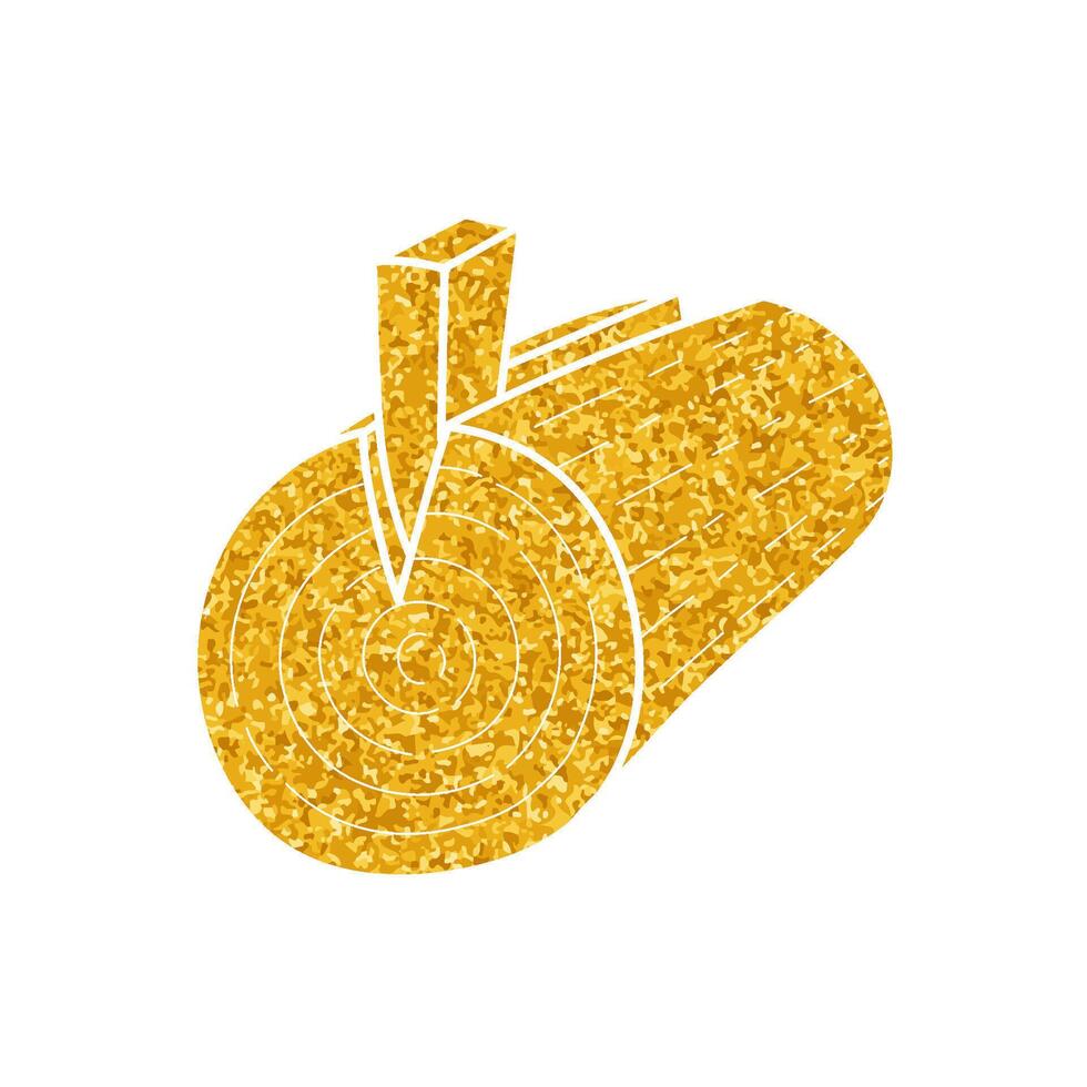 Wood timber log splitting wedge drawing in gold color style vector
