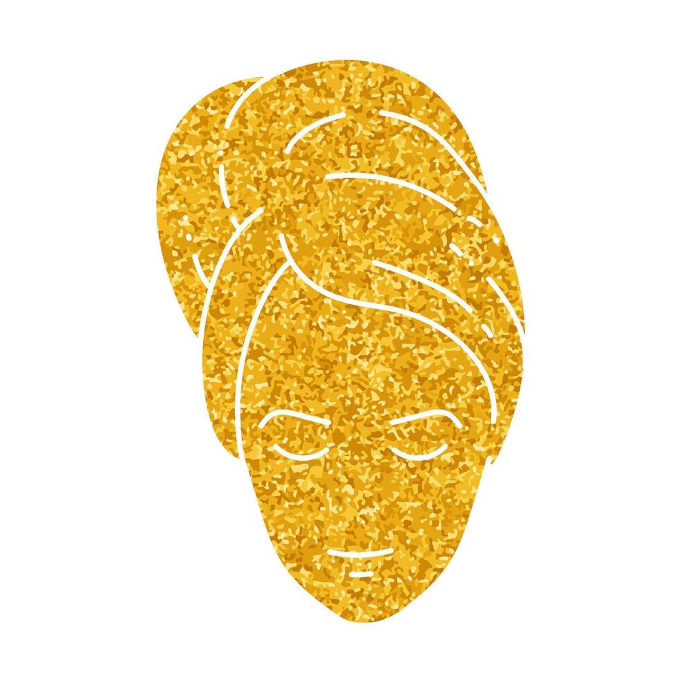 Woman wearing headband hair towel drawing in gold color style vector