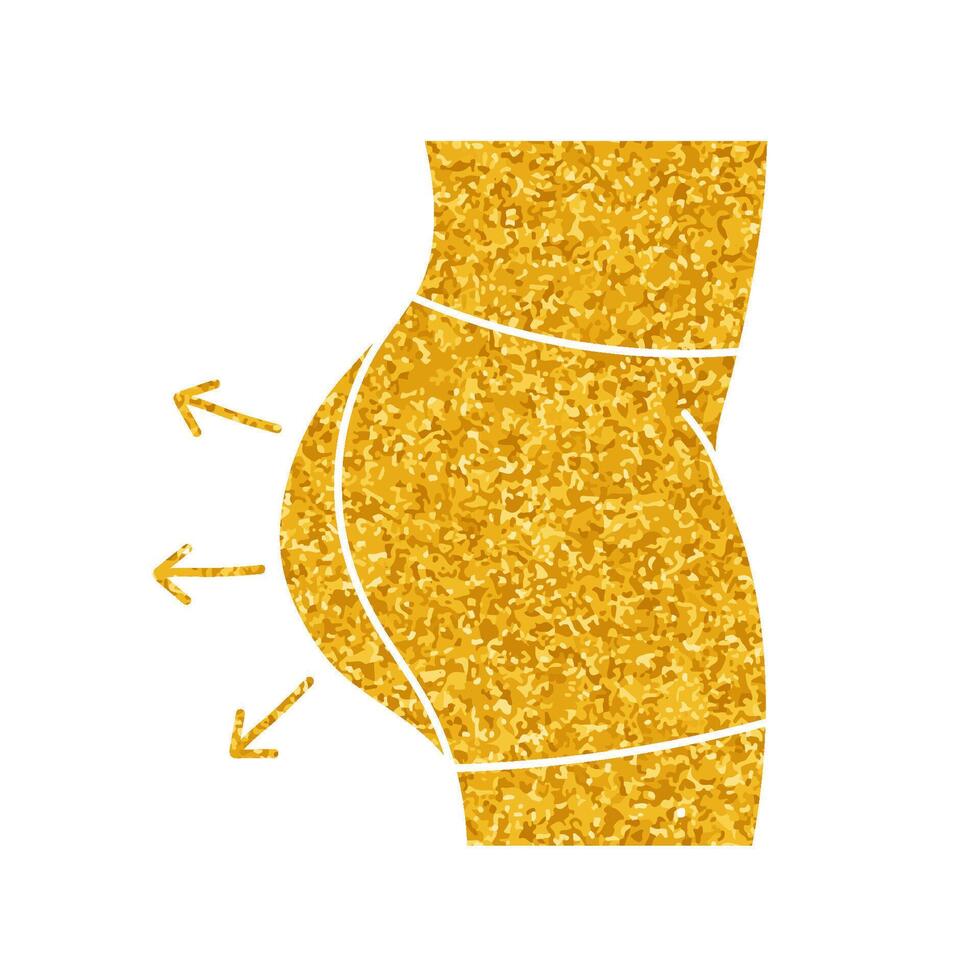 Women beauty face plastic surgery buttock augmentation body contouring drawing in gold color style vector