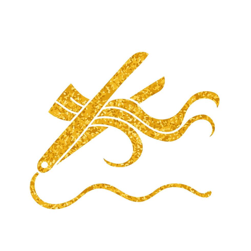 Hair iron icon straightener, curling, flat drawing in gold color style vector