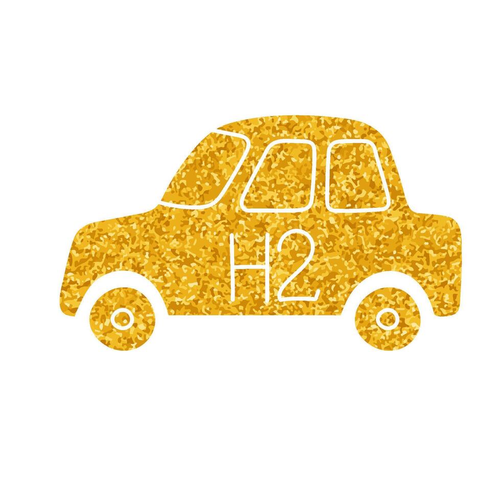 Hydrogen fueled car drawing in gold color style vector
