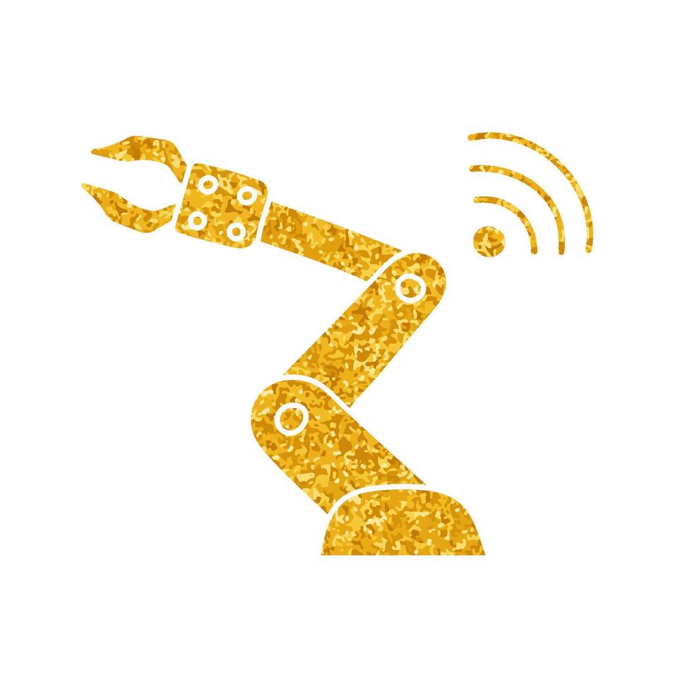 Wireless connected robotic arm drawing in gold color style vector