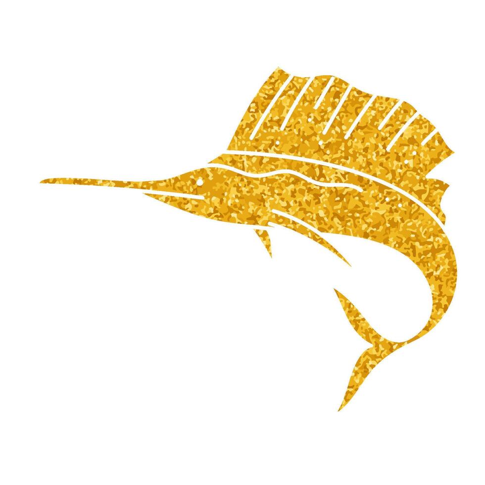 Sailfish drawing in gold color style vector