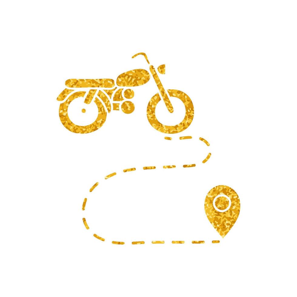 drawing in gold color style map motorcycle route vector