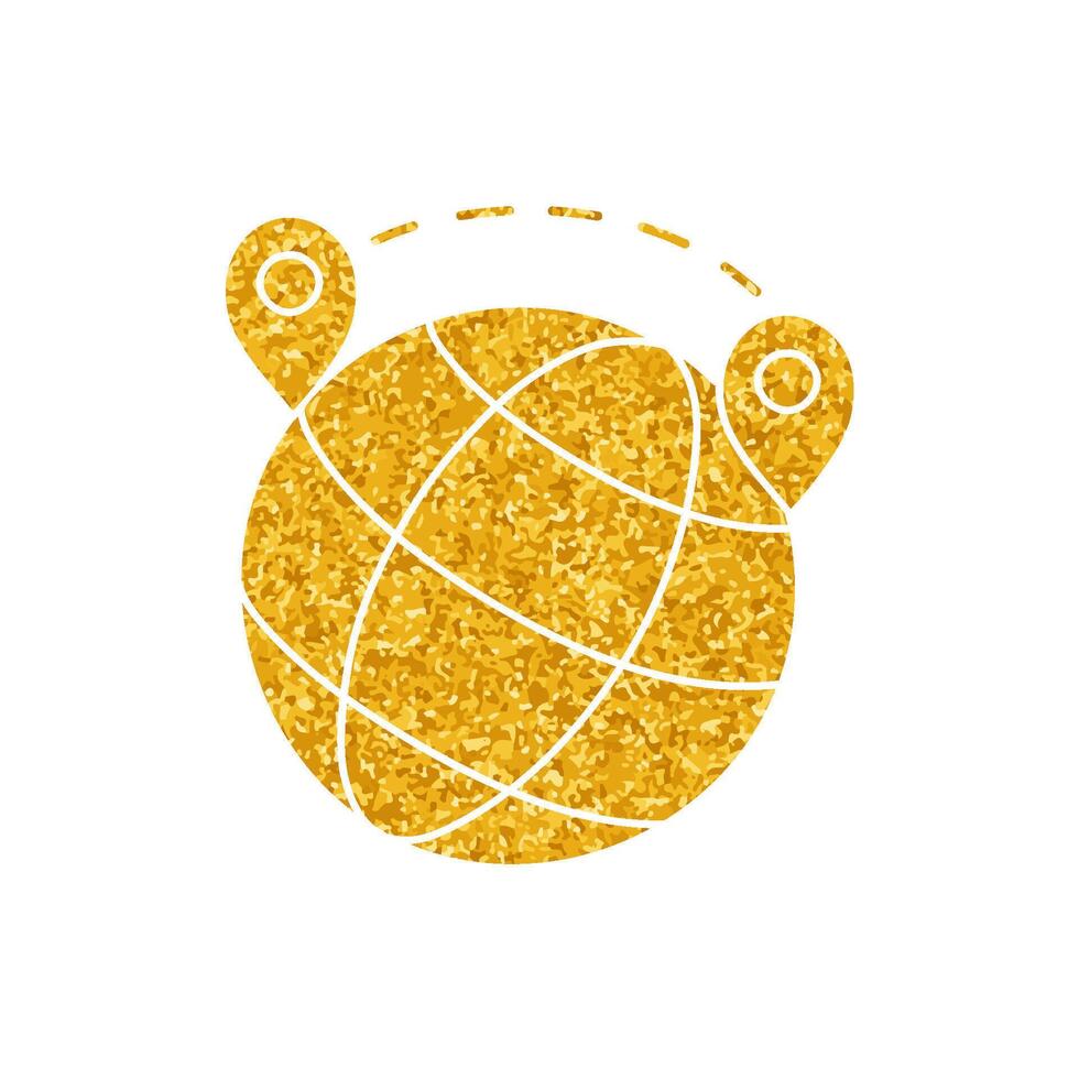 drawing in gold color style map pin route on globe icon vector