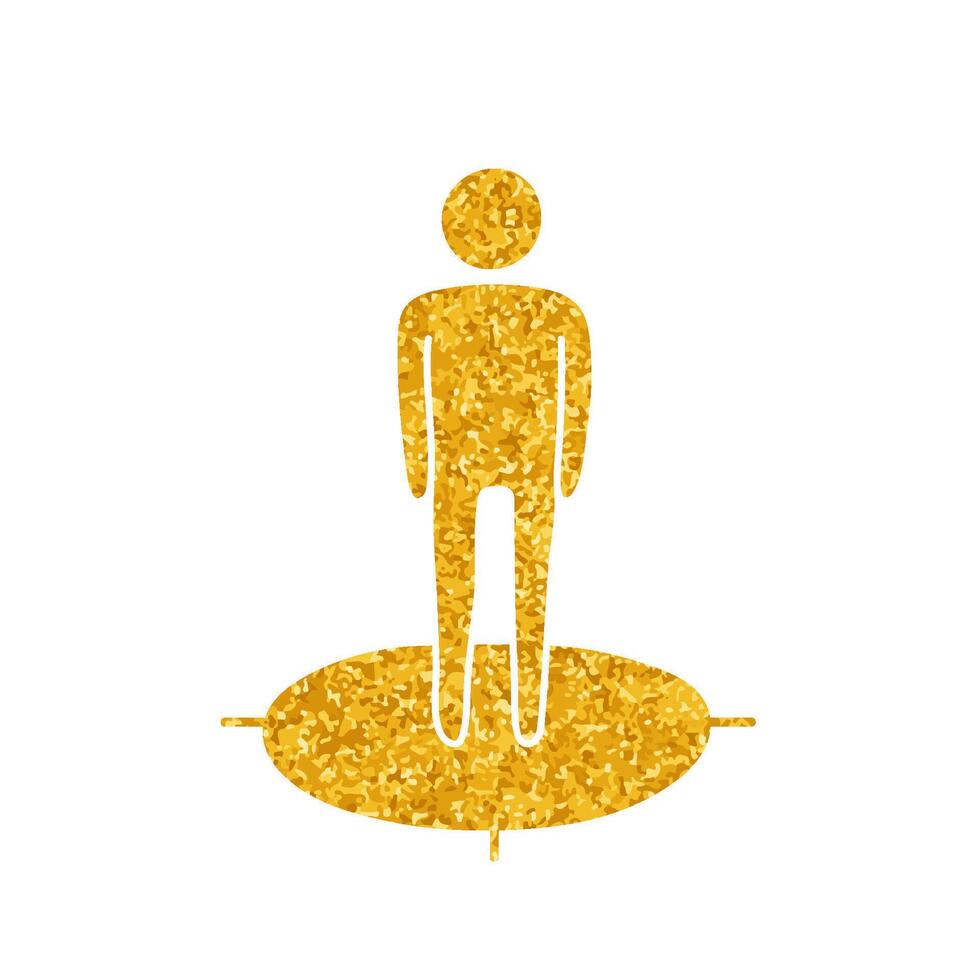 drawing in gold color style map standing person direction icon vector