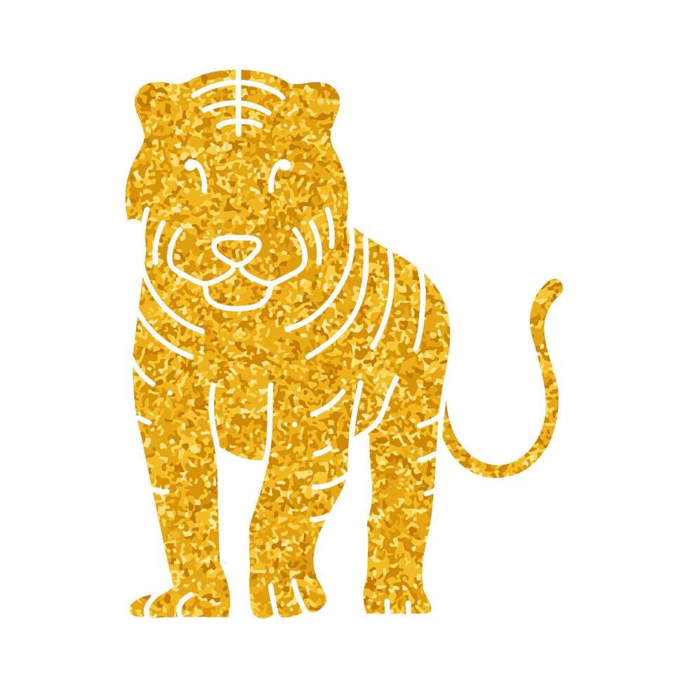 drawing in gold color style tiger vector