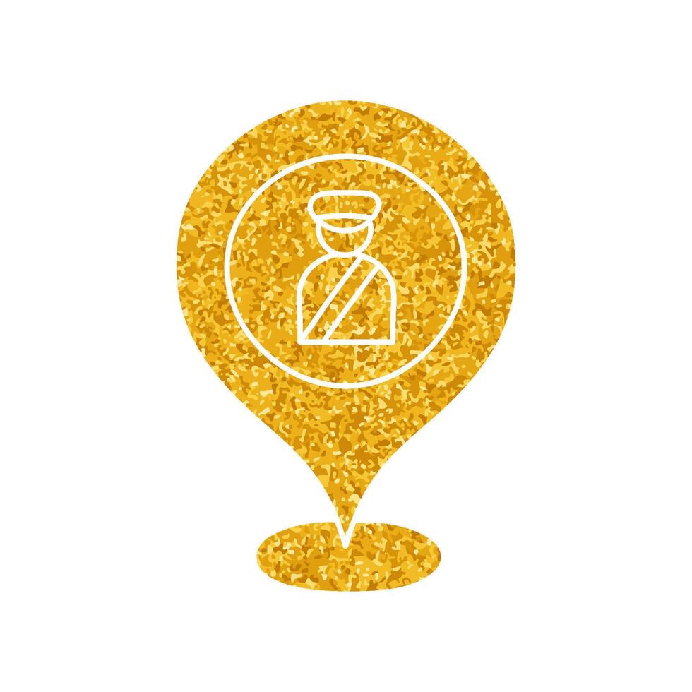 drawing in gold color style pin map checkpoint vector