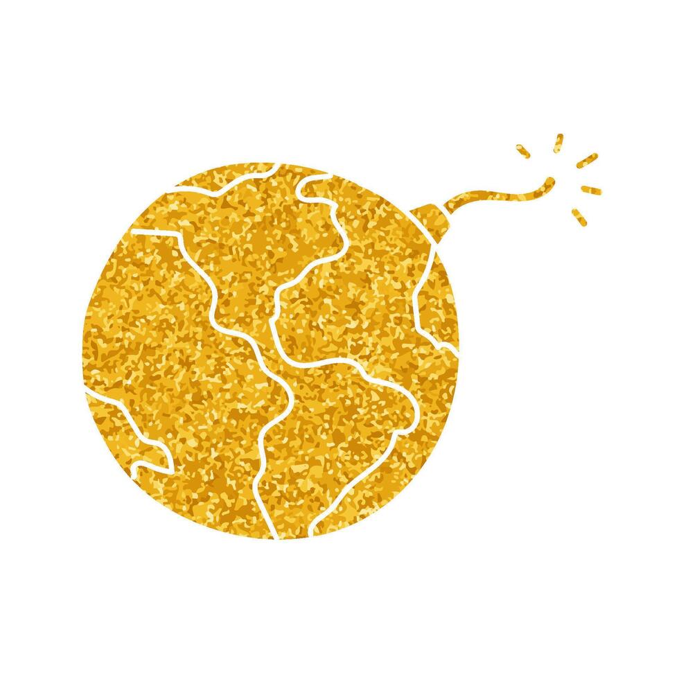 Explosive earth drawing in gold color style vector