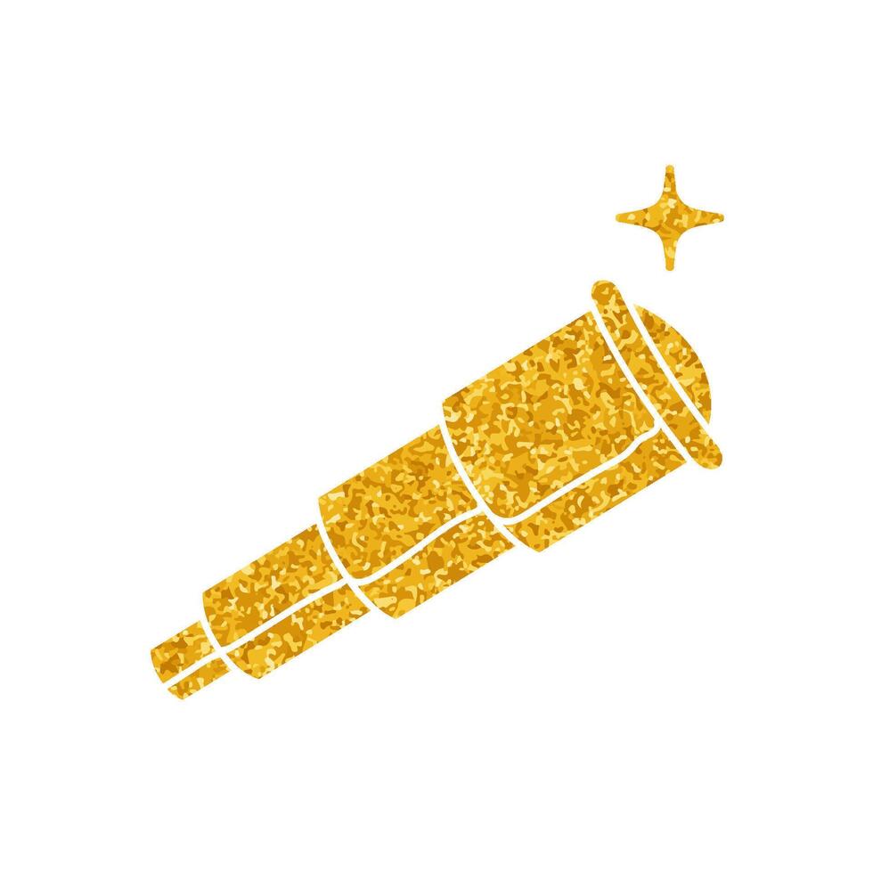 Telescope drawing in gold color style vector