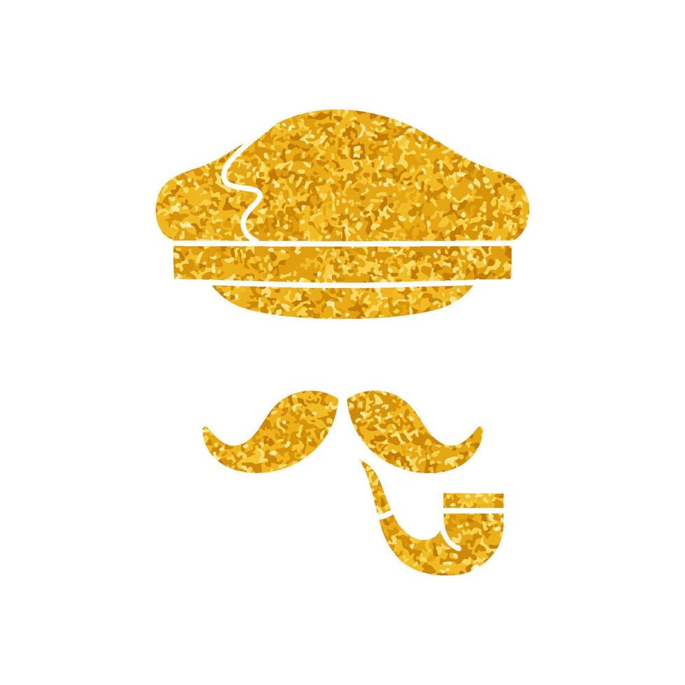 Ship captain hat and cigarette holder drawing in gold color style vector