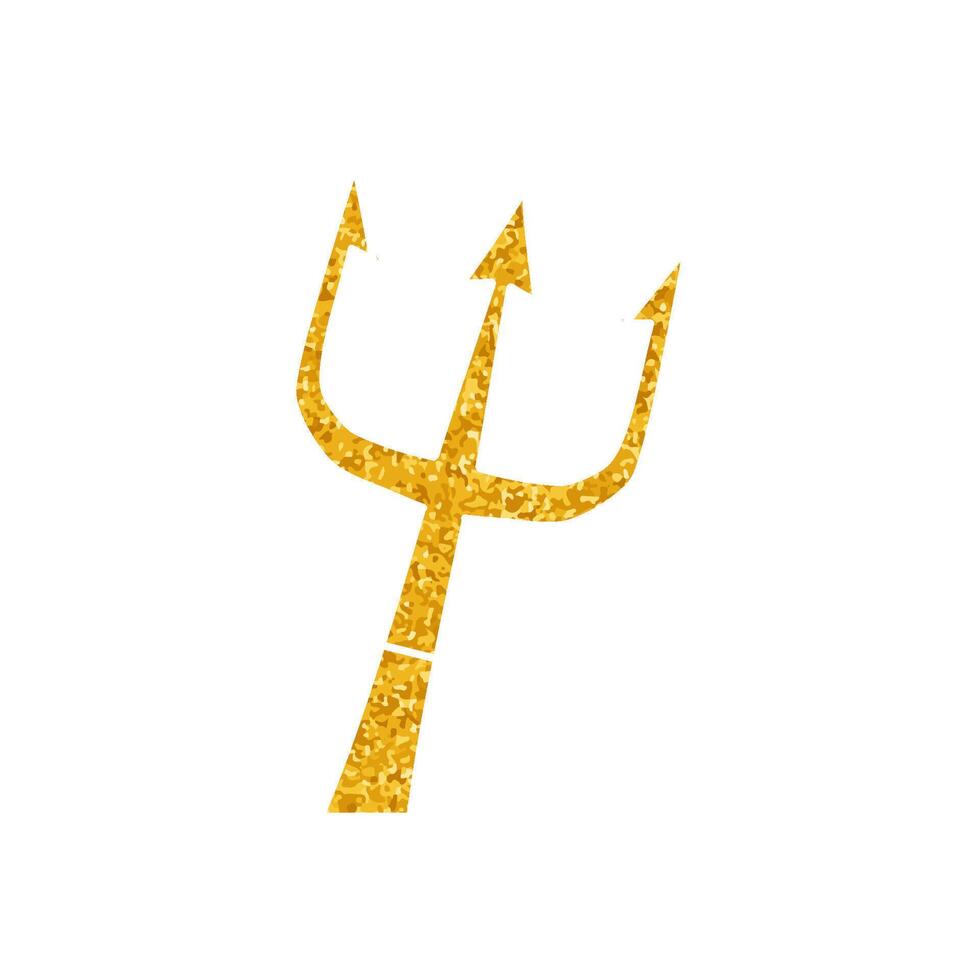 Poseidon trident drawing in gold color style vector