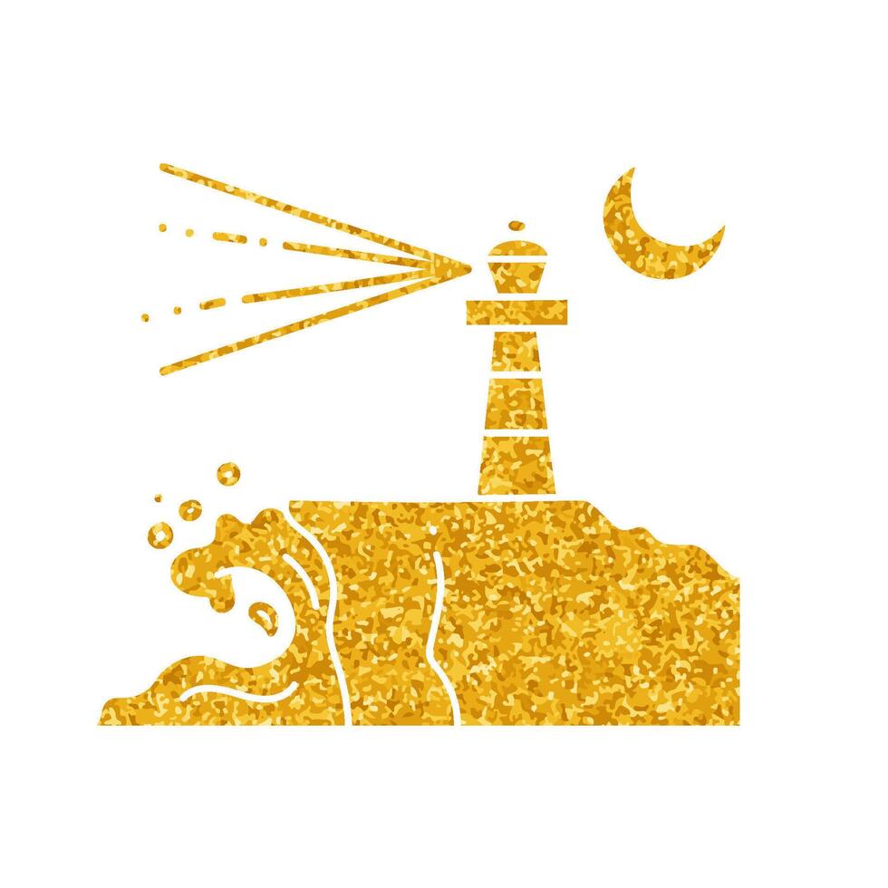 Lighthouse drawing in gold color style vector